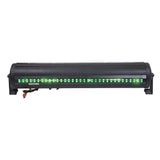 Rear of a Bazooka soundbar with a long green illuminated strip and mounting brackets