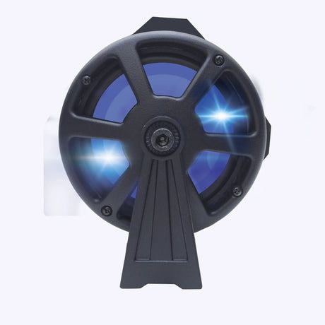 Bazooka Party Bar end view showing blue lighting and a mounting foot