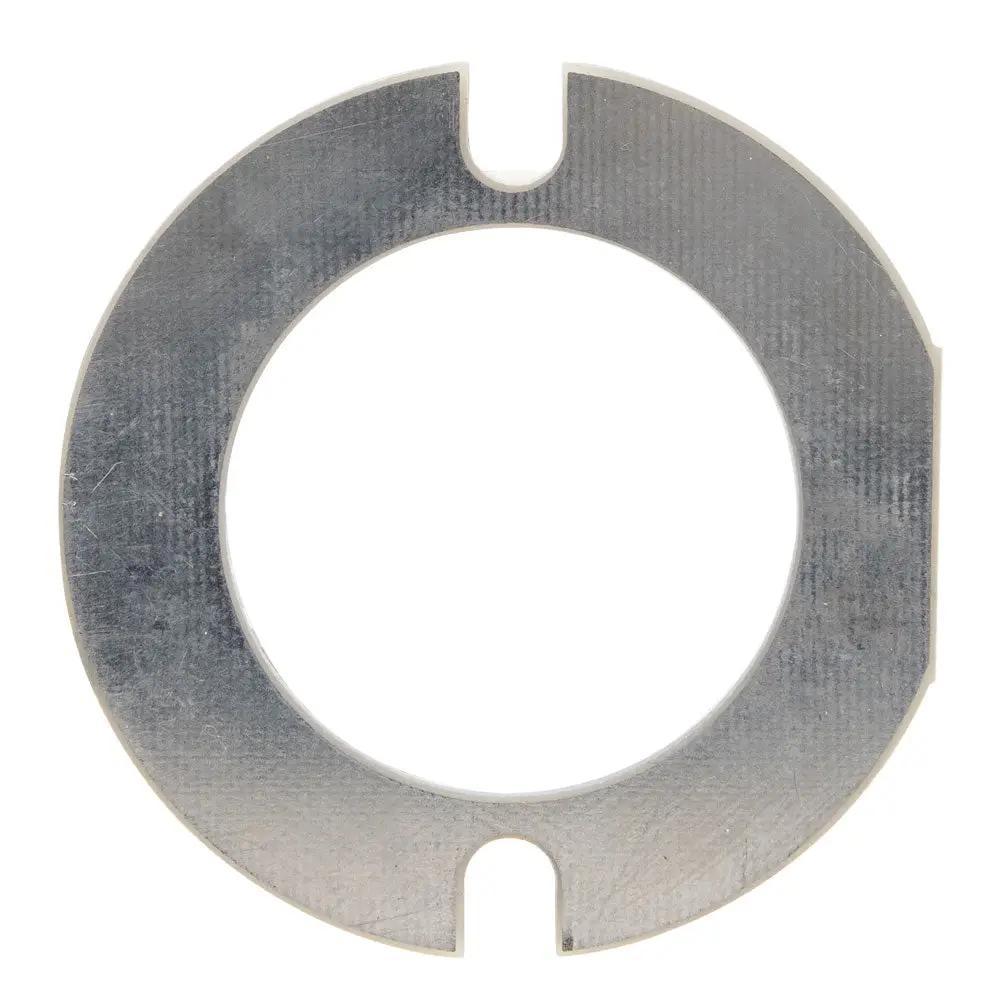 Face-on view of a metal light-housing adapter ring with two opposing mounting slots