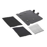 Angled amplifier mounting plate with two fabric pads and cable ties