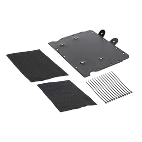Angled amplifier mounting plate with two fabric pads and cable ties