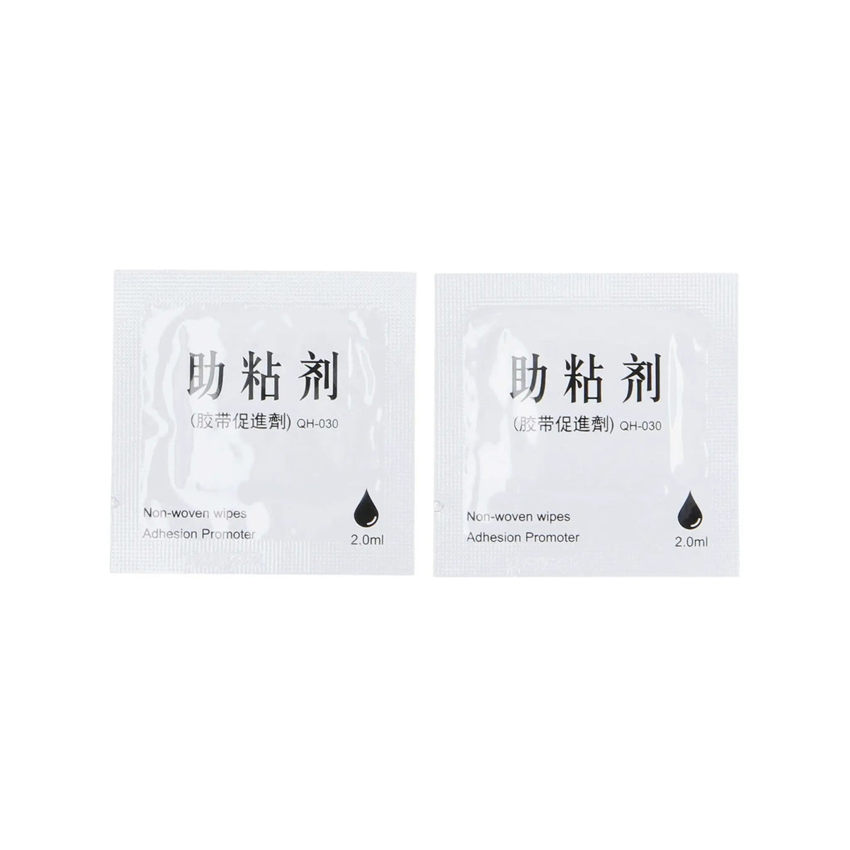 Two individually wrapped adhesion-promoter wipes