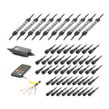 LED lighting kit with ten unlit strips, controller, remote and extension leads, alternate view