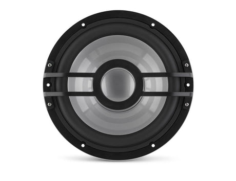 Clarion subwoofer with a silver cone, black surround and two horizontal bars across the center