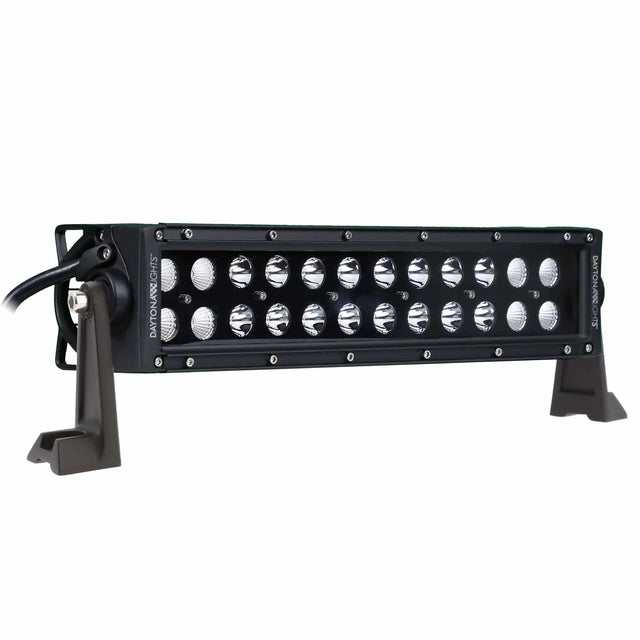 Angled Daytona Lights dual-row LED light bar with a black face and side mounting feet