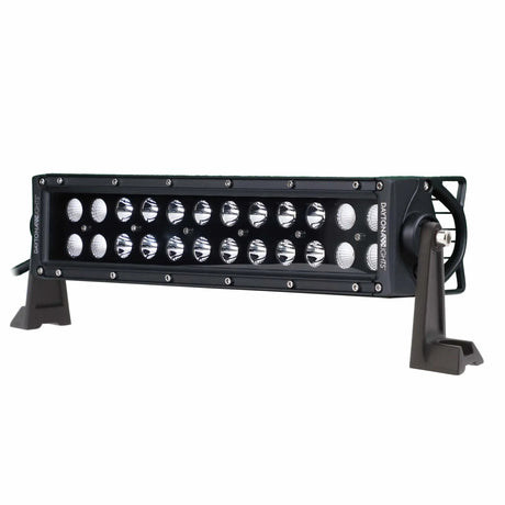 Short black dual-row LED light bar with end brackets, angled view