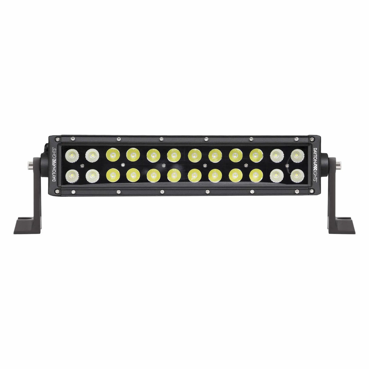 Front of a Daytona Lights dual-row LED light bar with yellow and white reflectors and mounting feet