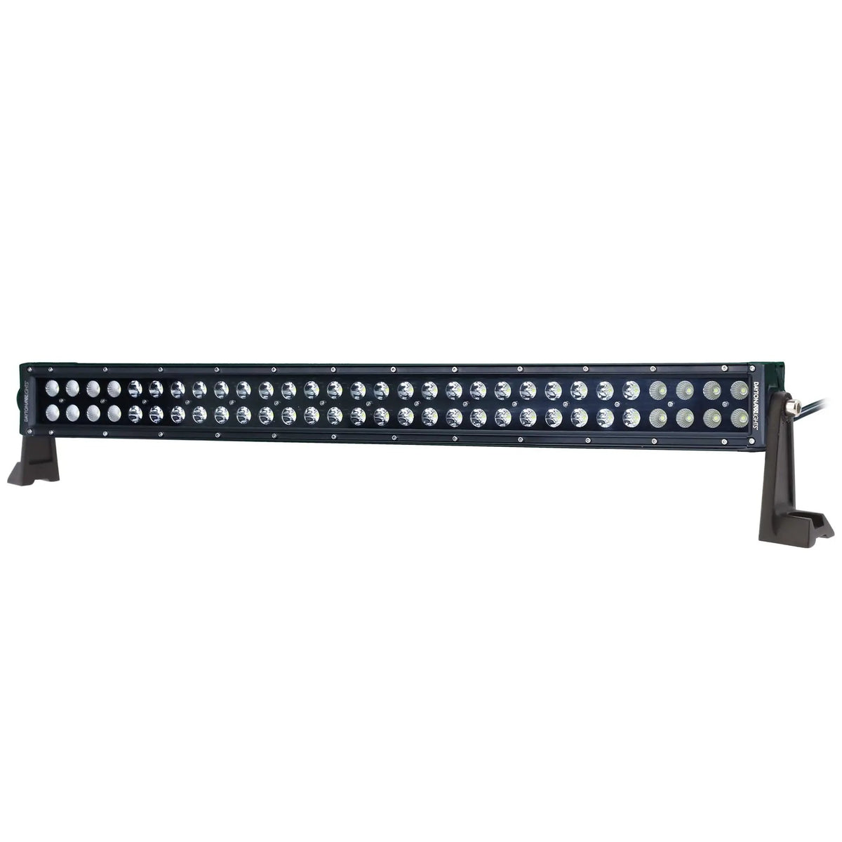 Black dual-row LED light bar with mounting feet, angled view