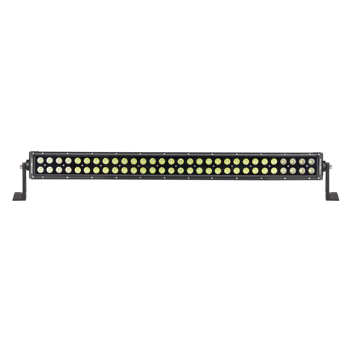 Front of a long Daytona Lights dual-row LED light bar with yellow and white reflectors and mounting feet