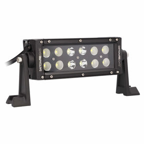 Angled view of a short Daytona Lights LED light bar with two rows of lenses and side mounting feet