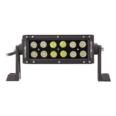 Front view of a short Daytona Lights LED light bar with twelve round lenses and side mounting feet