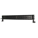 Opposite angled view of a curved black LED light bar with two rows of lenses
