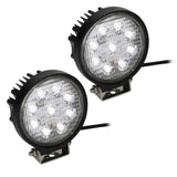 Pair of round nine-LED lamps with cooling fins and mounting brackets