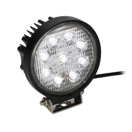 Single round Daytona Lights driving light with nine illuminated LEDs and a metal mounting bracket