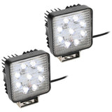Pair of square driving lights with nine white LEDs illuminated in each light