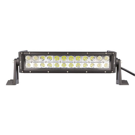Front view of a dual-row LED light bar with silver reflectors and side mounting feet