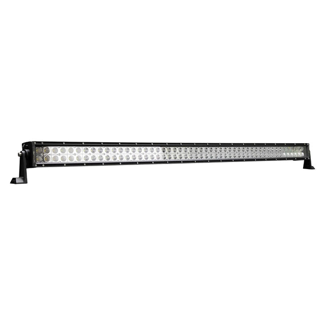 Long straight LED light bar with two rows of reflectors and mounting feet at both ends