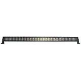 Front view of a long curved dual-row LED light bar with black housing and side mounting feet