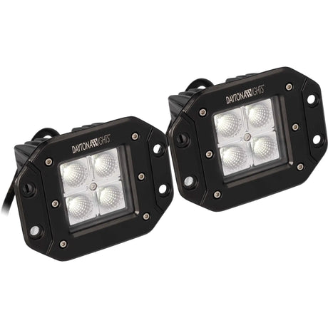 Pair of Daytona Lights rectangular lamps with four reflectors each and mounting holes around the faces
