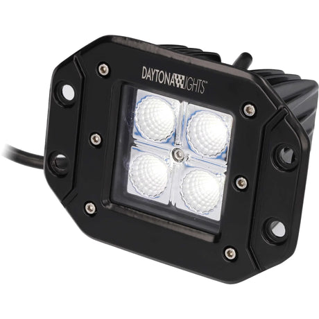 Close-up of a Daytona Lights flush-mount lamp with four LED lenses and side mounting holes