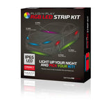 Daytona Lights RGB LED strip-kit box showing accent-light locations on a car and plug-and-play installation messaging