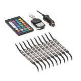 Ten LED strips with a multicolor-button remote, key-fob remote and vehicle power plug