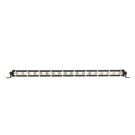 Slim single-row LED light bar with mounting feet, front view