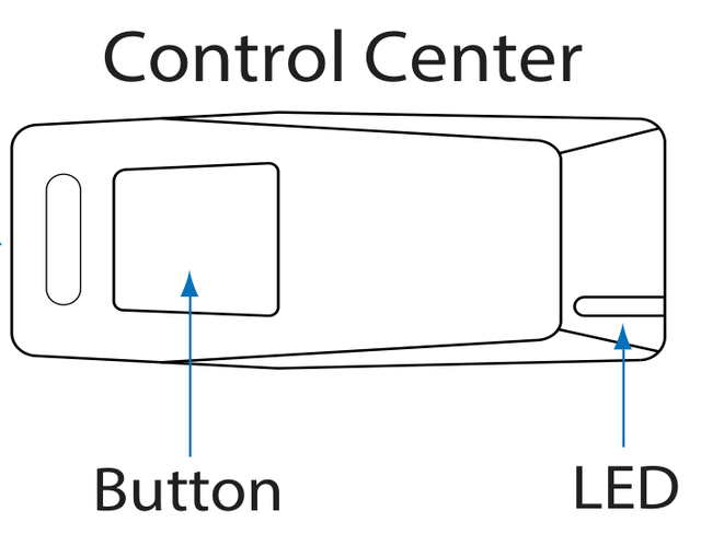 Original manufacturer illustration of Directed A6113THQ antenna/control center, showing its button and LED