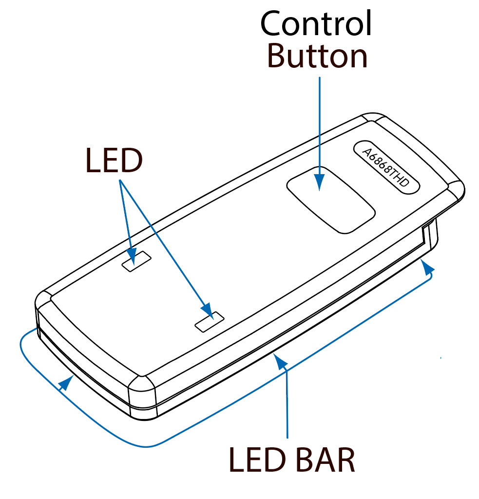 Manufacturer illustration of the Directed A6868THD antenna control center, showing control button, status LEDs and LED bar.