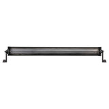 Rear view of a straight LED light bar with finned housing and mounting feet