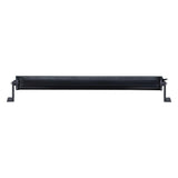 Rear view of a curved LED light bar with finned housing and end brackets