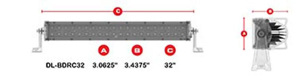Daytona Lights DL-BDRC32 dimension diagram showing a 32-inch length, 3.0625-inch height and 3.4375-inch depth