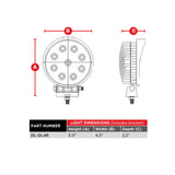 DL-DL4R round driving-light drawing showing 5-inch overall height, 4.3-inch width and 2.2-inch depth