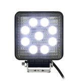 Front view of an illuminated square nine-LED lamp