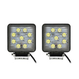 Front view of two unlit square nine-LED lamps with mounting brackets and leads