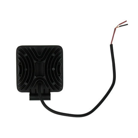 Rear of one Daytona Lights DL-DL4S square light with cooling fins, mounting bracket and red-and-black wire ends