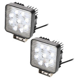 Two illuminated square nine-LED lamps viewed at an angle