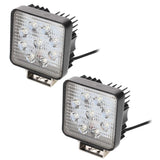 Pair of square nine-LED lamps with cooling fins and metal mounting brackets