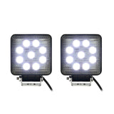 Two square driving lights illuminated white, showing nine LEDs in each light