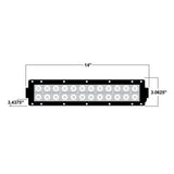 Daytona dual-row light bar dimension drawing showing 14-inch length, 3.0625-inch height and 3.4375-inch depth