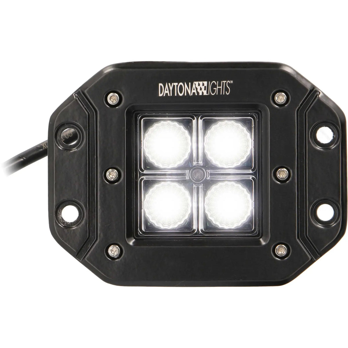 Front view of a Daytona Lights flush-mount lamp with four illuminated LEDs