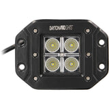 Front of one Daytona Lights flush-mount light with four LEDs and four flange mounting holes