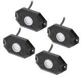 Four black LED rock-light pods with attached leads