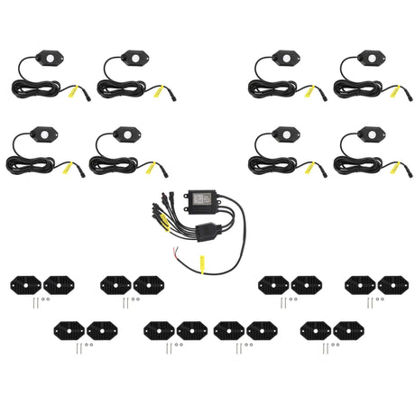 Eight-pod rock-light kit with controller, wiring, mounting pads, bolts and washers
