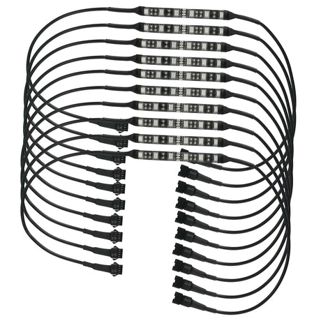 Daytona Lights DL-RGBK2 kit's ten LED strips with attached connection leads laid out