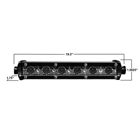 Slim LED light-bar drawing showing a 19.5-inch length, 1.0625-inch height and 1.75-inch depth