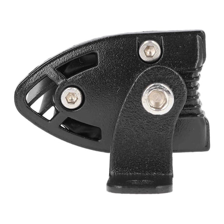 Side close-up of an LED light bar showing its adjustable mounting bracket and housing fins