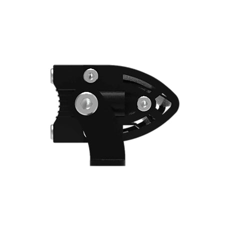 End view of a slim black light bar with an adjustable mounting bracket