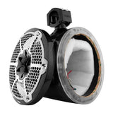 DS18 carbon-fiber-look speaker pod with grille removed to show its padded interior