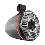 DS18 carbon-fiber-look speaker pod with silver grille fitted and red accent ring